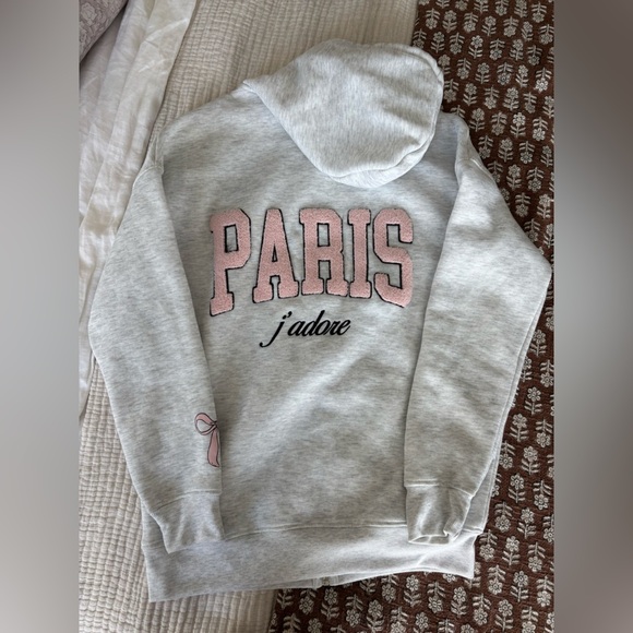 Gray and Pink Girlhood Core Cozy Zip Up Paris Hoodie with bow detail - Picture 1 of 3